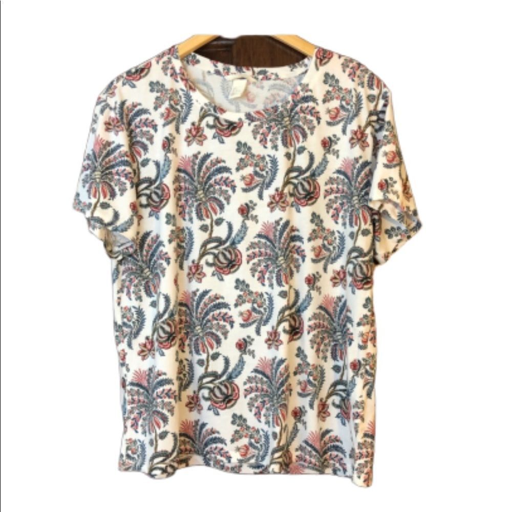 Antique French block floral Short sleeve crew neck top size large Grandmacore